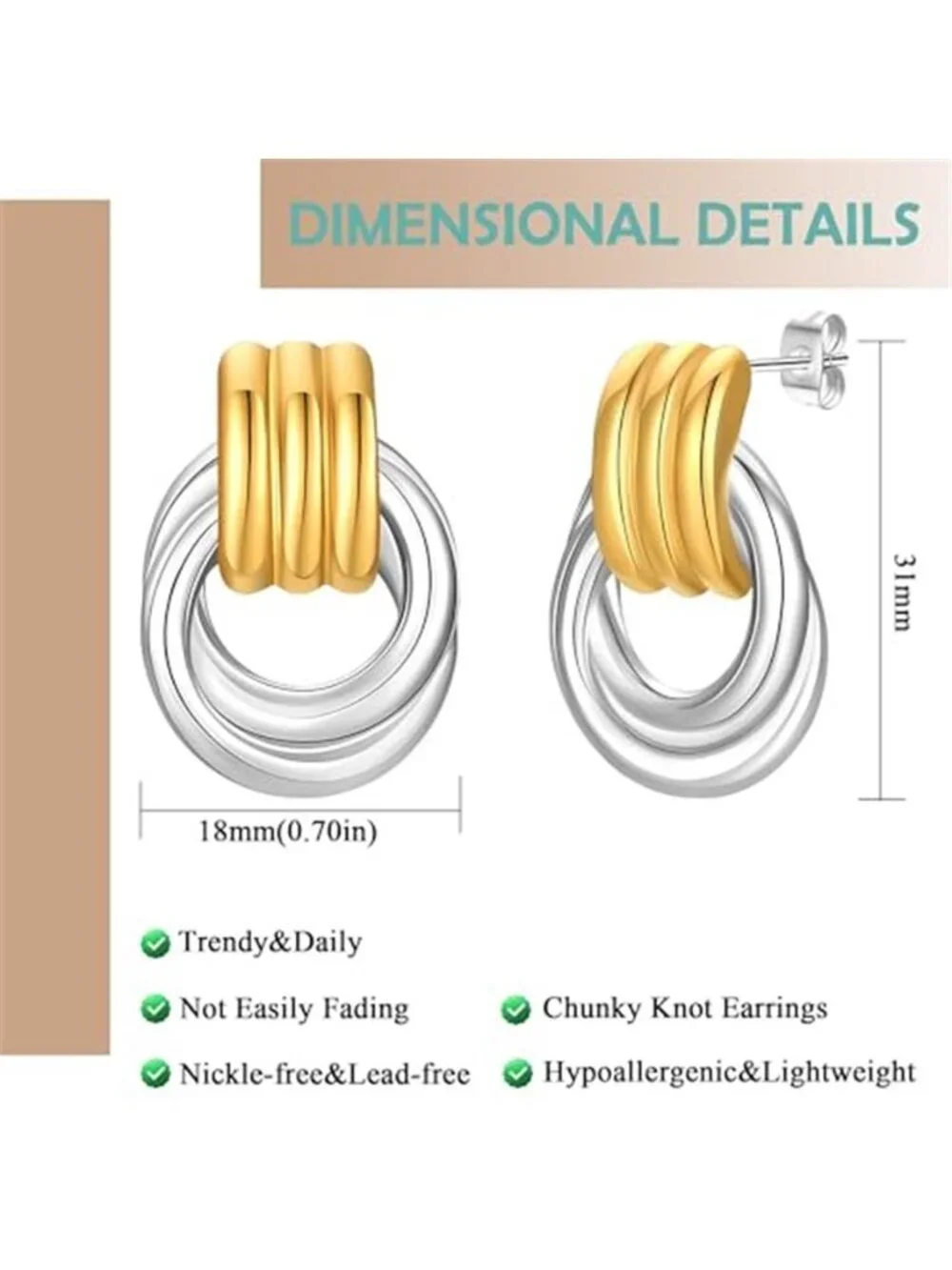 Geometric Chunky Knot Earrings Hypoallergenic Dangle Drop Earrings for Women